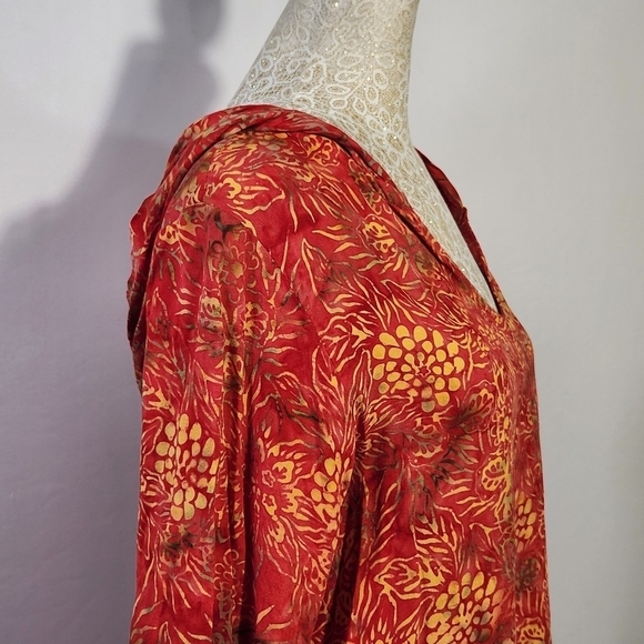 Soft Surroundings Women Orange Floral Print Hooded Pullover Roll Tab Sleeve PS - Picture 6 of 14